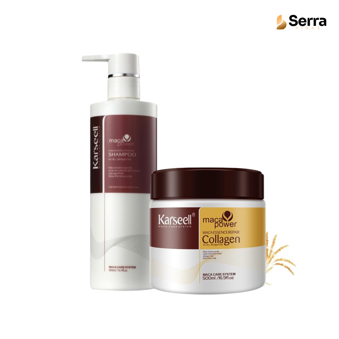 Kit Shampoo e Máscara de Colágeno Alemã - Karseell Collagen 500ml